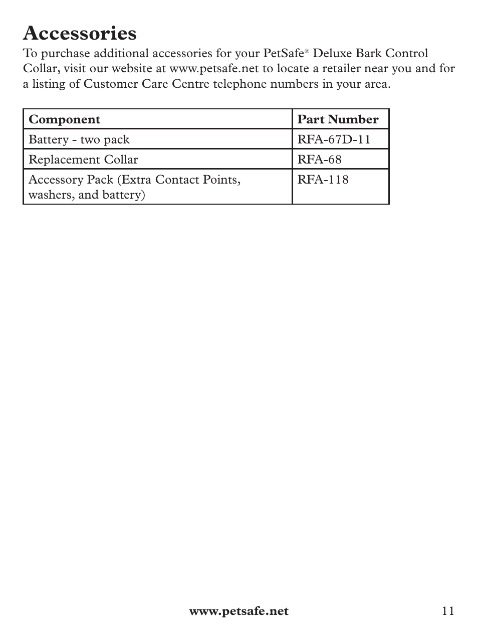 Accessories | Petsafe Deluxe Bark Control User Manual | Page 11 / 96
