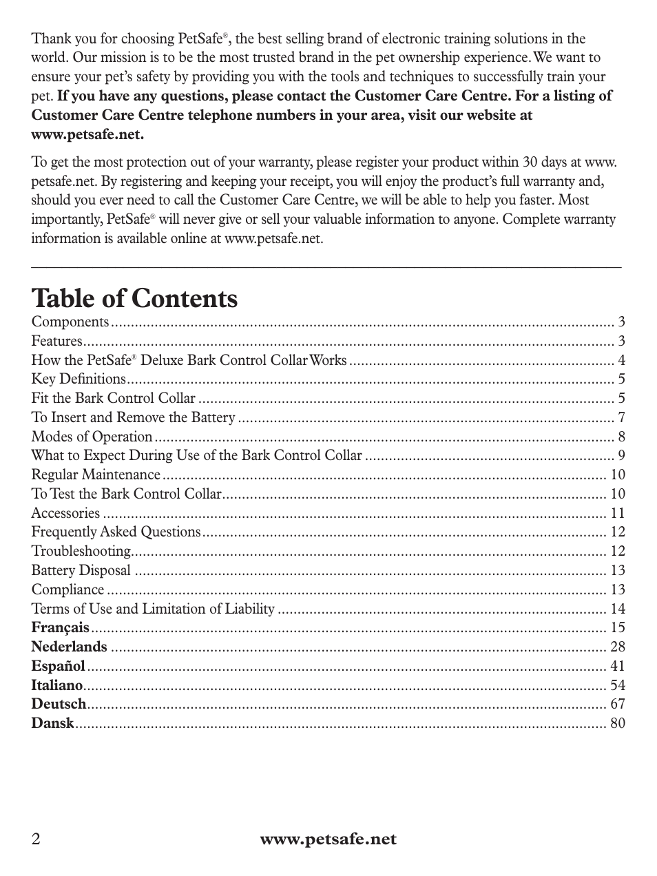 Petsafe Deluxe Bark Control User Manual | Page 2 / 96