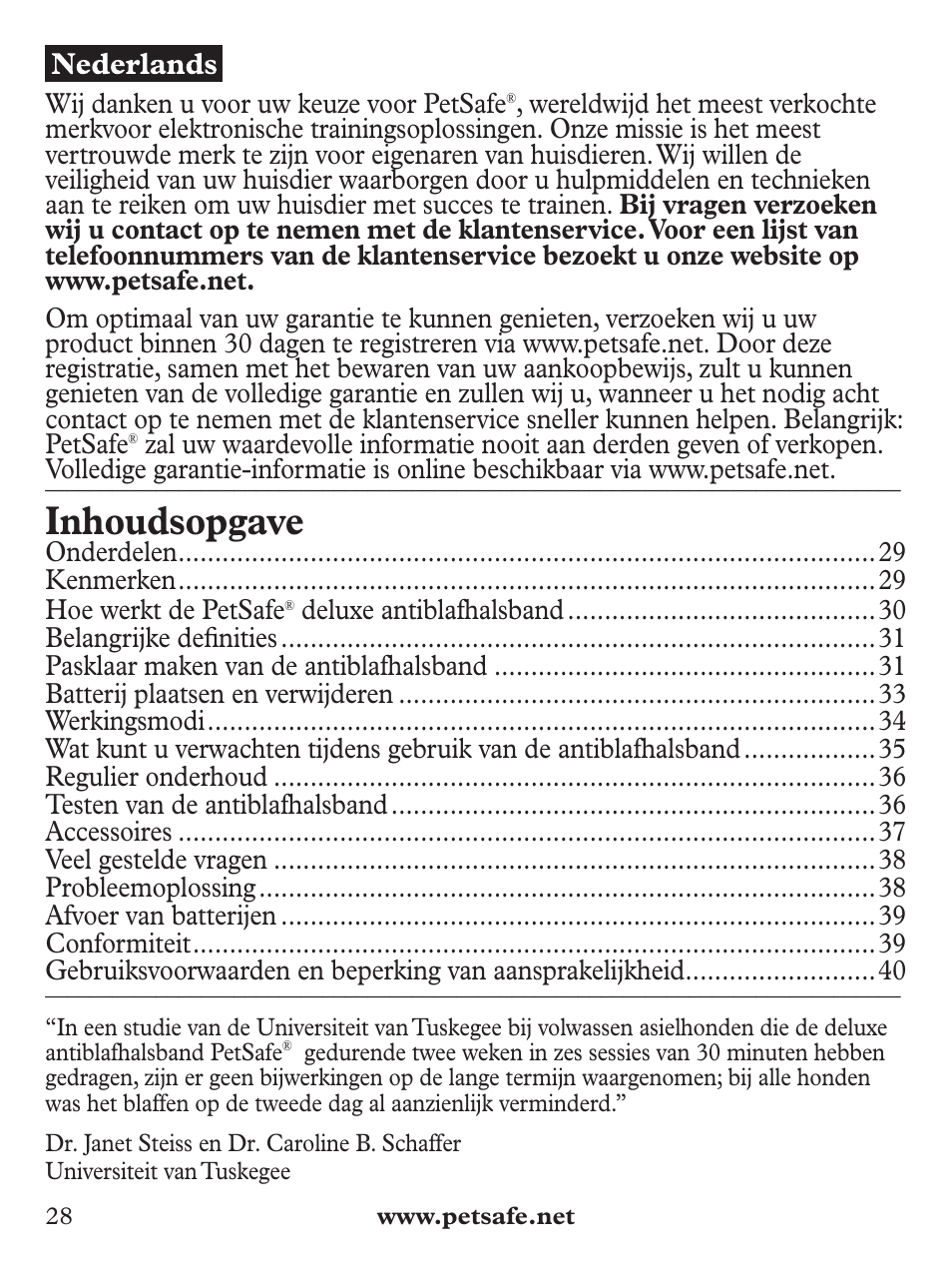 Inhoudsopgave | Petsafe Deluxe Bark Control User Manual | Page 28 / 96