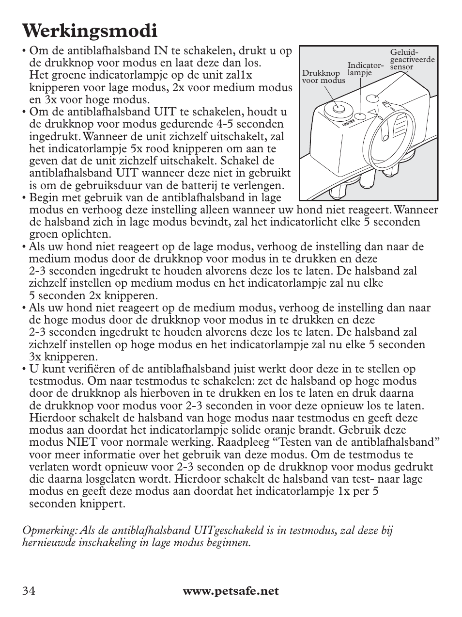Werkingsmodi | Petsafe Deluxe Bark Control User Manual | Page 34 / 96
