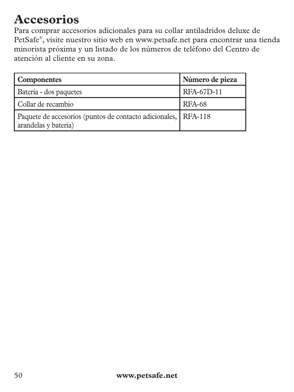 Accesorios | Petsafe Deluxe Bark Control User Manual | Page 50 / 96