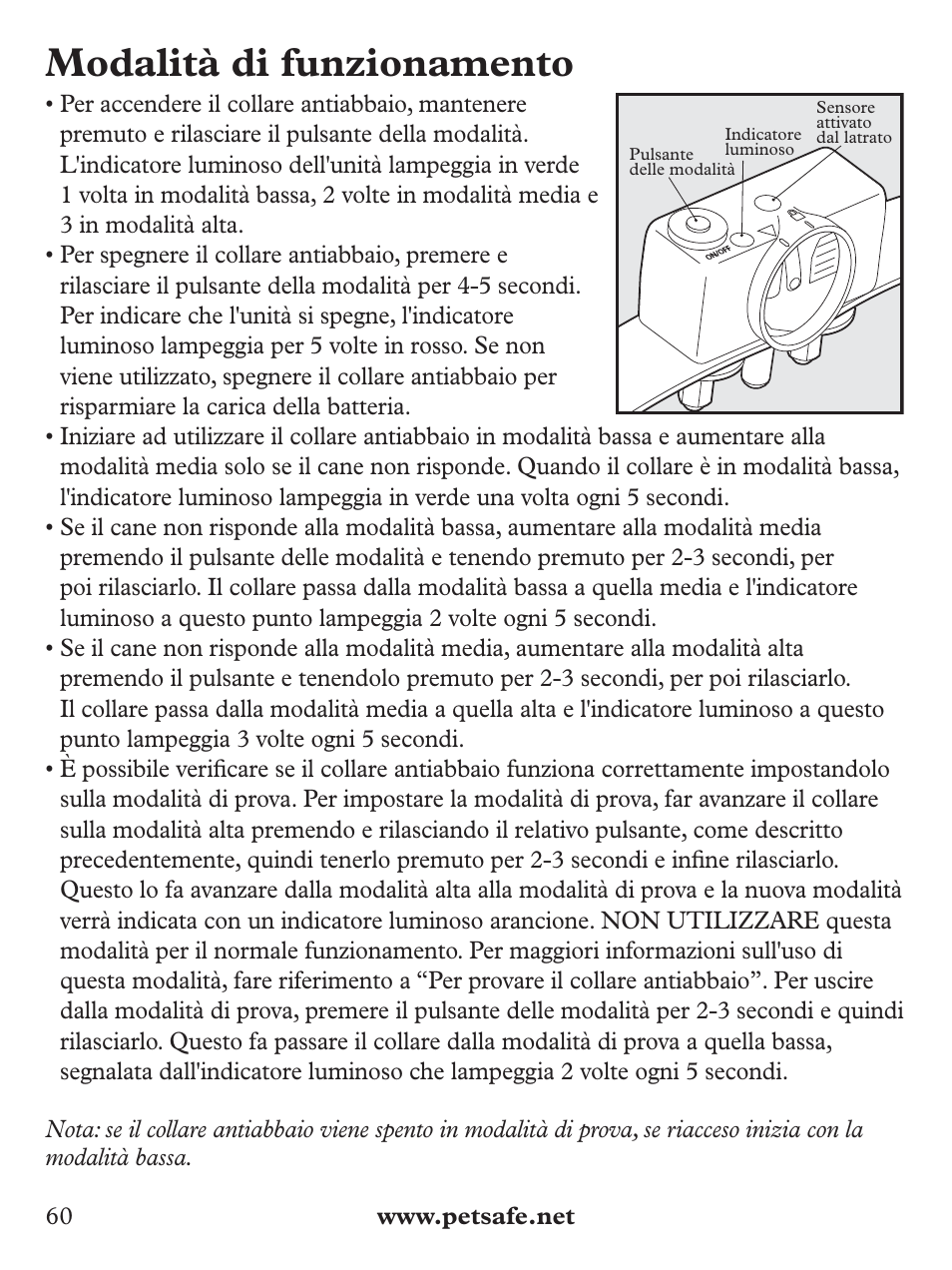 Modalità di funzionamento | Petsafe Deluxe Bark Control User Manual | Page 60 / 96