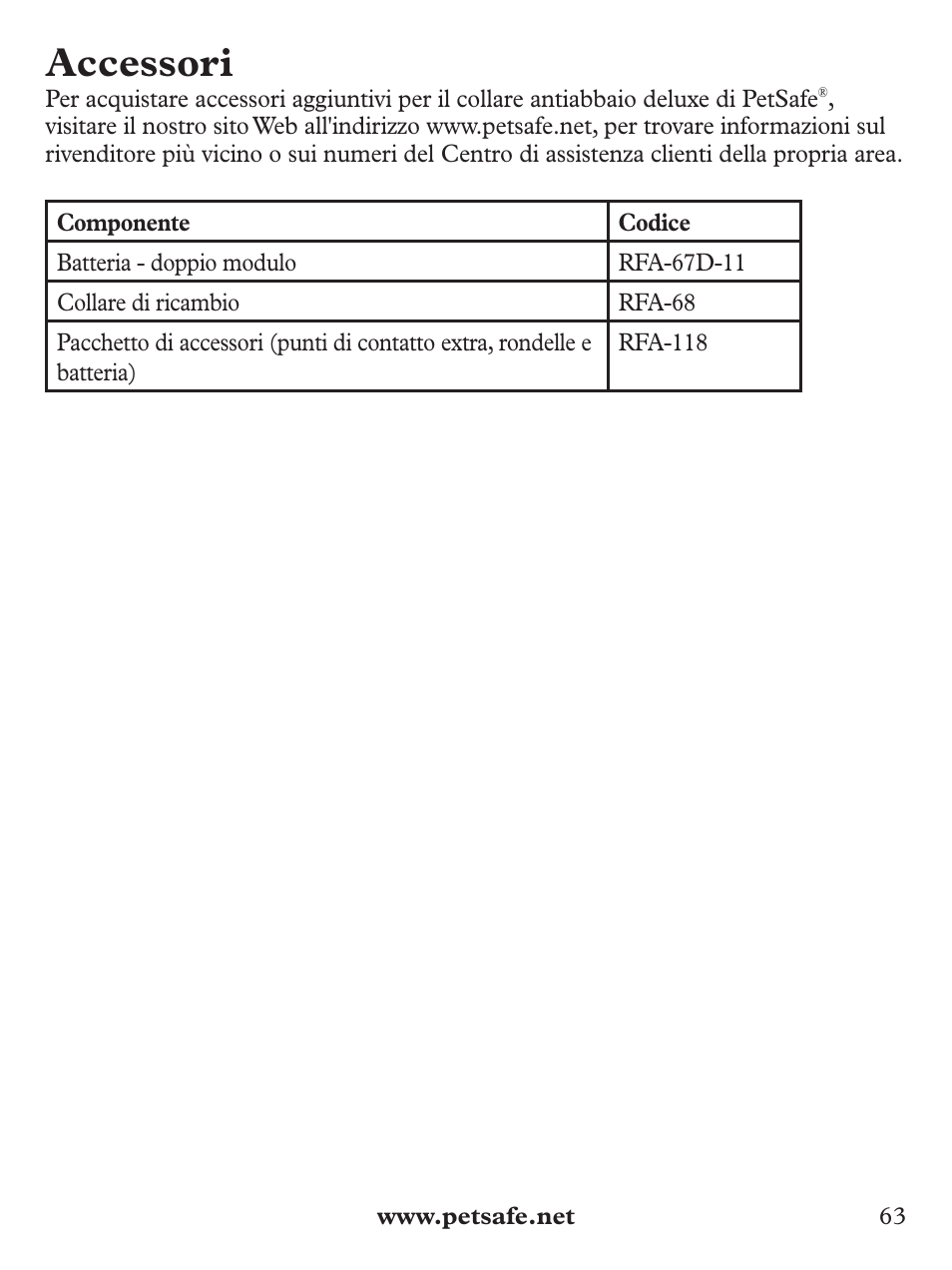 Accessori | Petsafe Deluxe Bark Control User Manual | Page 63 / 96