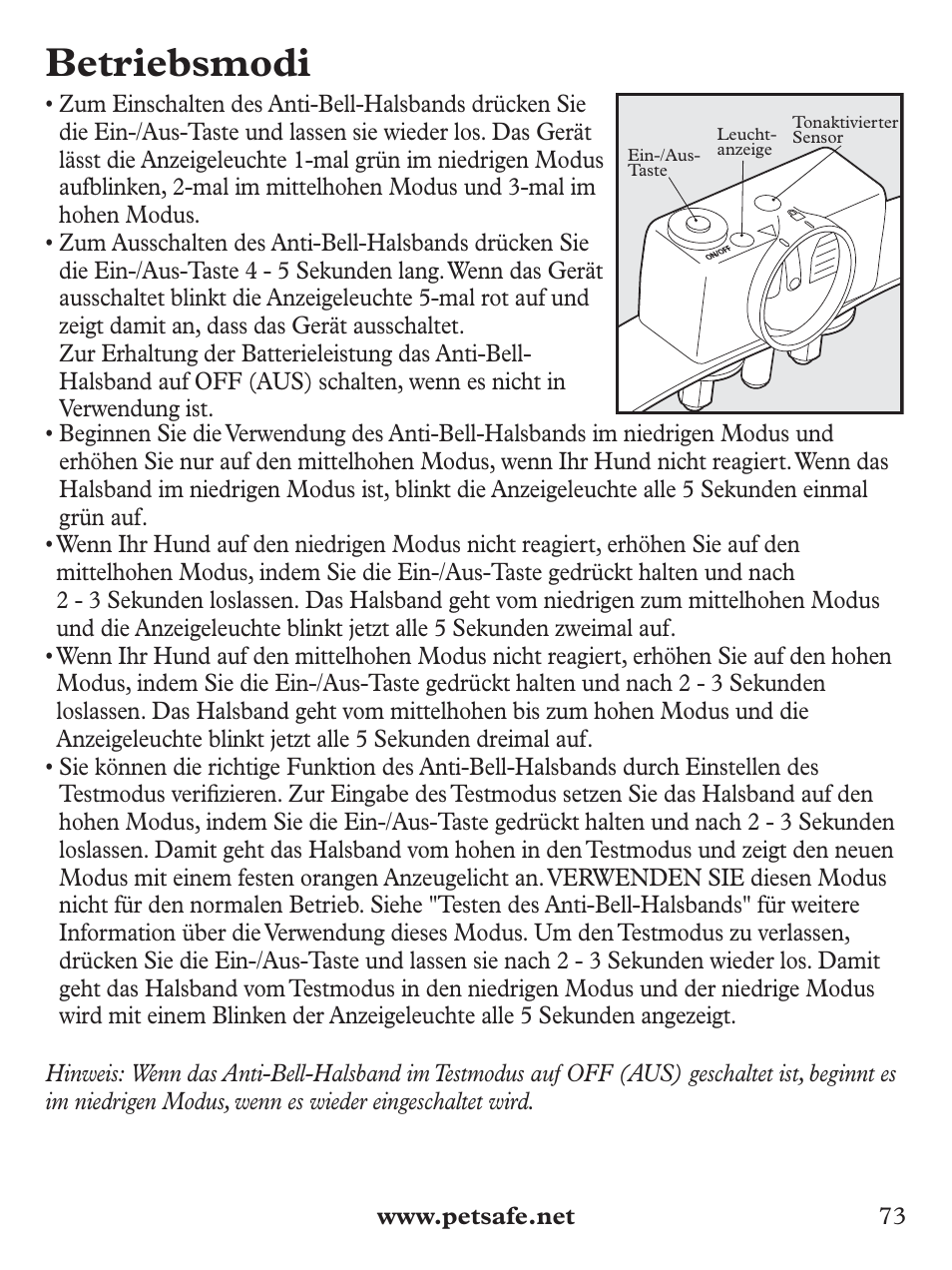 Betriebsmodi | Petsafe Deluxe Bark Control User Manual | Page 73 / 96