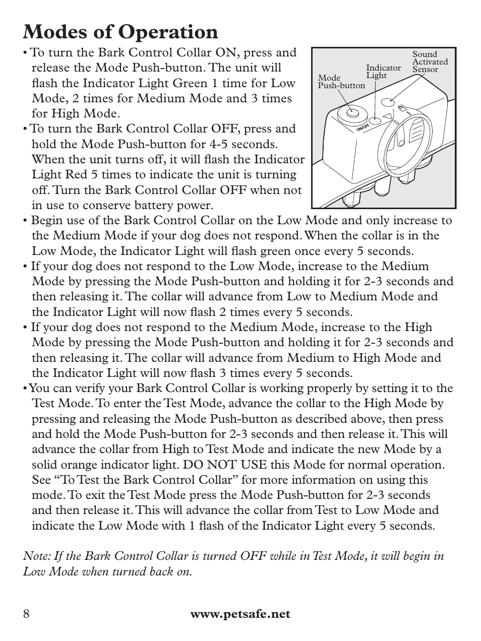 Modes of operation | Petsafe Deluxe Bark Control User Manual | Page 8 / 96