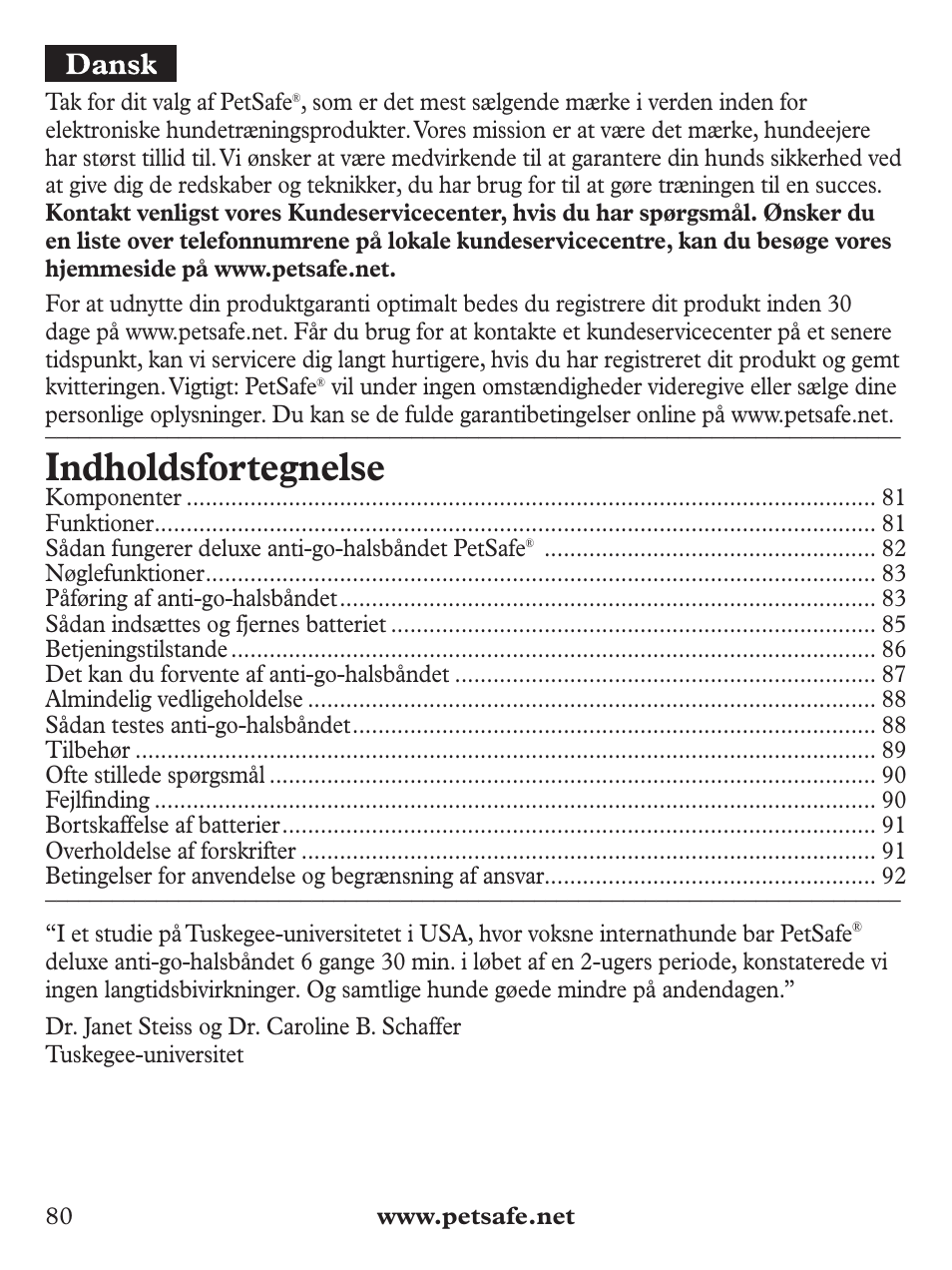 Indholdsfortegnelse | Petsafe Deluxe Bark Control User Manual | Page 80 / 96