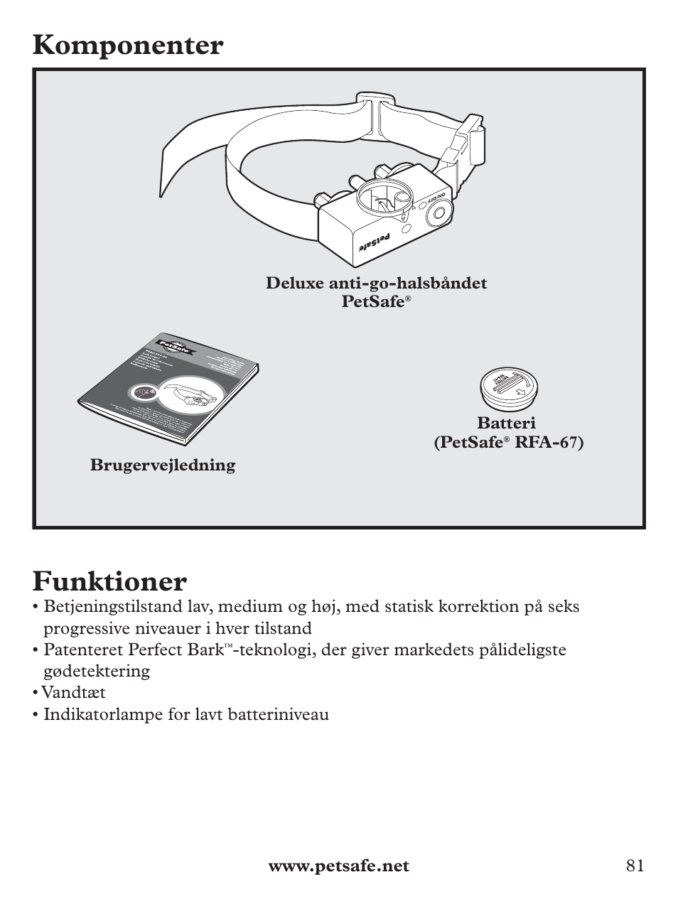 Komponenter, Funktioner | Petsafe Deluxe Bark Control User Manual | Page 81 / 96