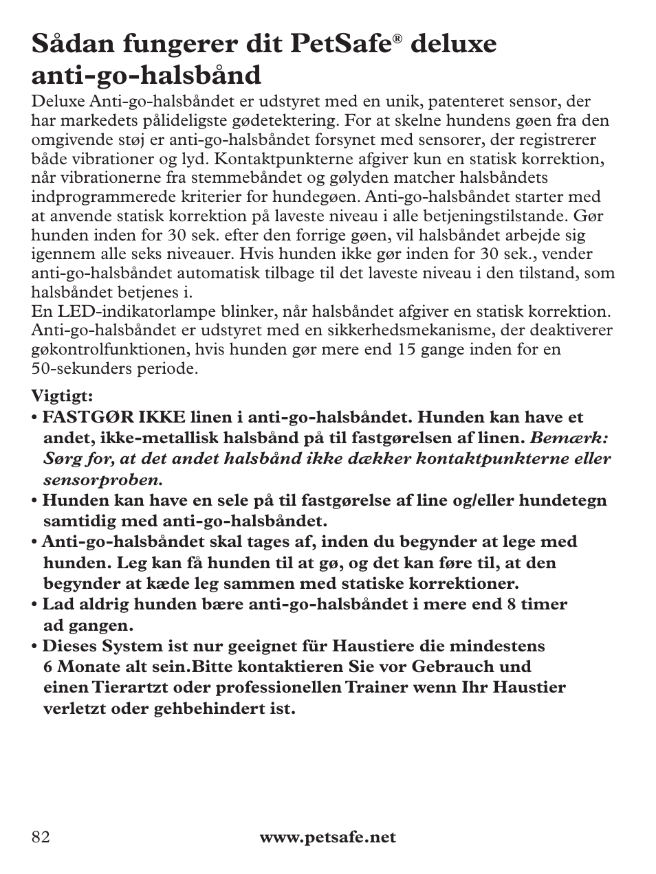 Sådan fungerer dit petsafe, Deluxe anti-go-halsbånd | Petsafe Deluxe Bark Control User Manual | Page 82 / 96