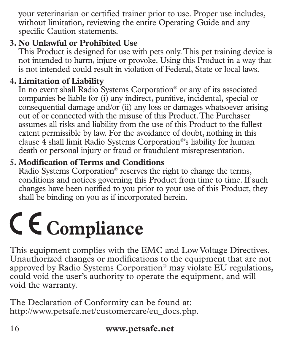 Compliance | Petsafe Deluxe Big Dog Bark Control User Manual | Page 16 / 120