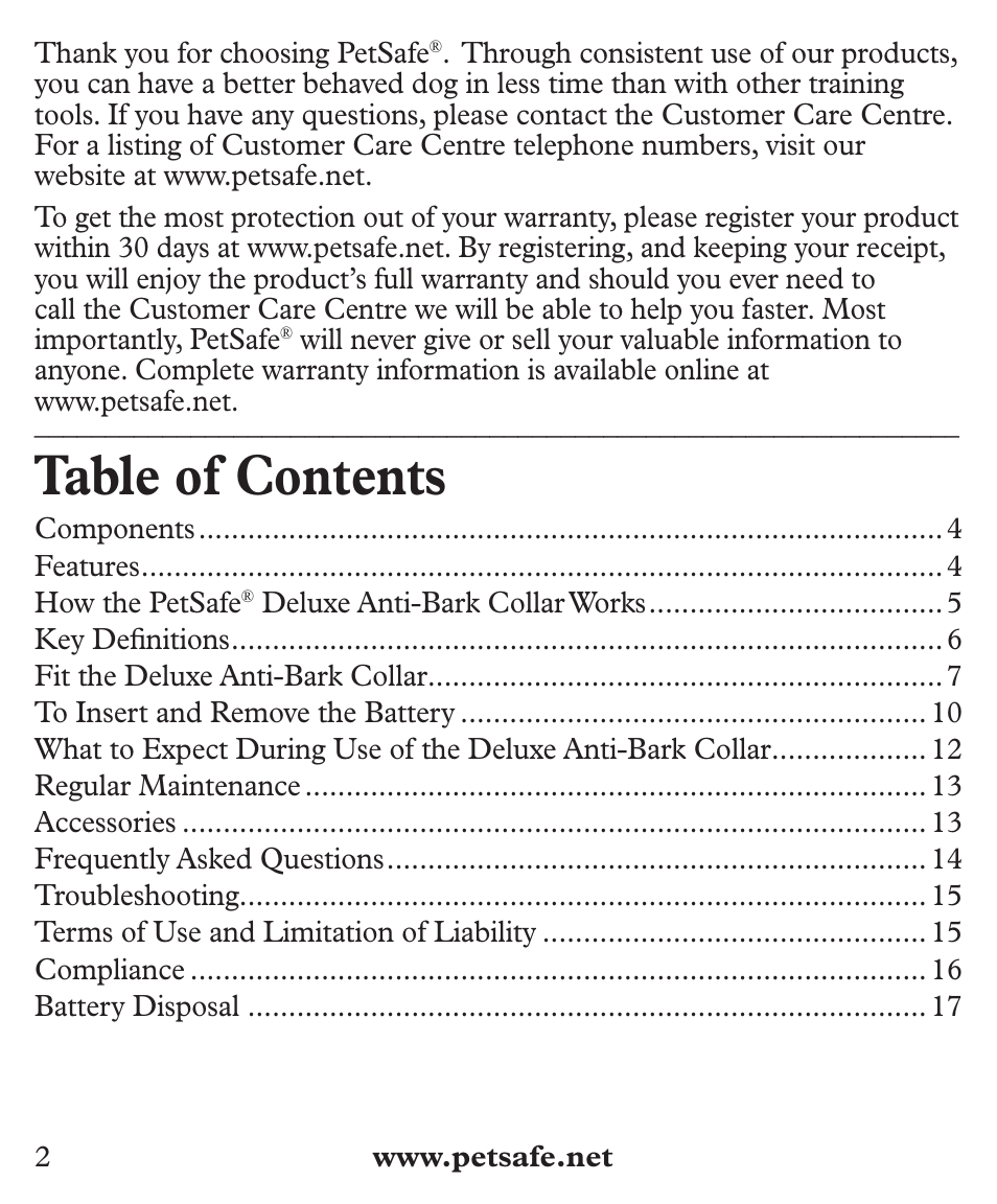Petsafe Deluxe Big Dog Bark Control User Manual | Page 2 / 120