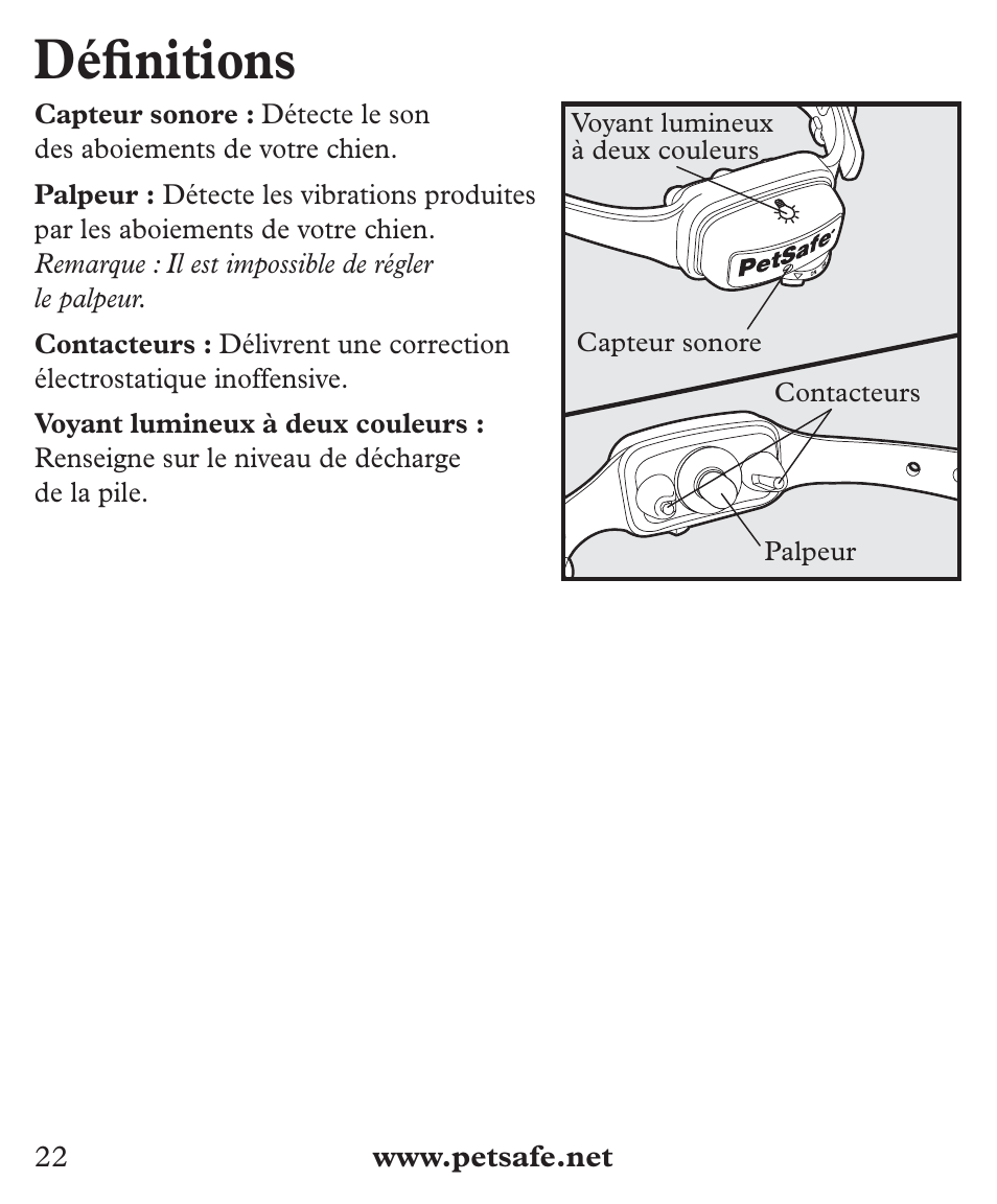 Défi nitions | Petsafe Deluxe Big Dog Bark Control User Manual | Page 22 / 120