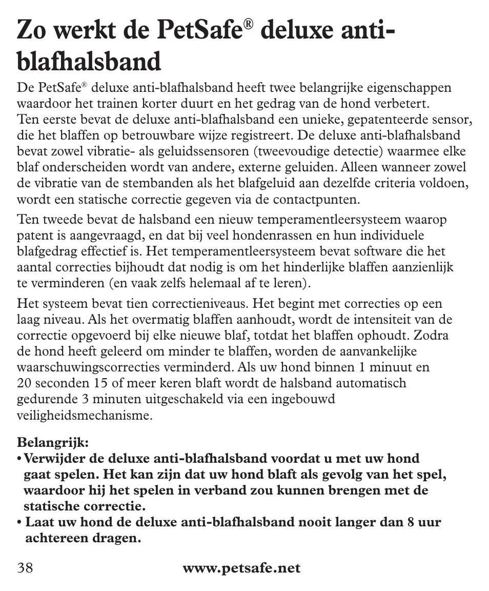 Zo werkt de petsafe, Deluxe anti- blafhalsband | Petsafe Deluxe Big Dog Bark Control User Manual | Page 38 / 120