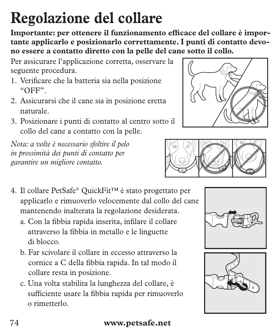 Regolazione del collare | Petsafe Deluxe Big Dog Bark Control User Manual | Page 74 / 120