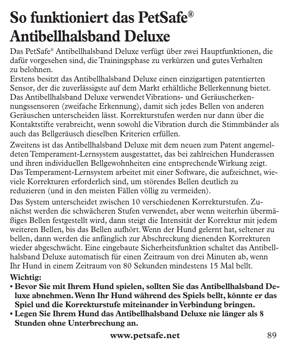So funktioniert das petsafe, Antibellhalsband deluxe | Petsafe Deluxe Big Dog Bark Control User Manual | Page 89 / 120