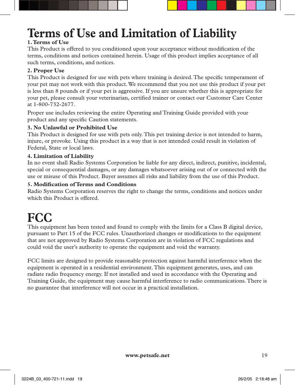 Terms of use and limitation of liability | Petsafe Deluxe Big Dog Remote Trainer User Manual | Page 19 / 56