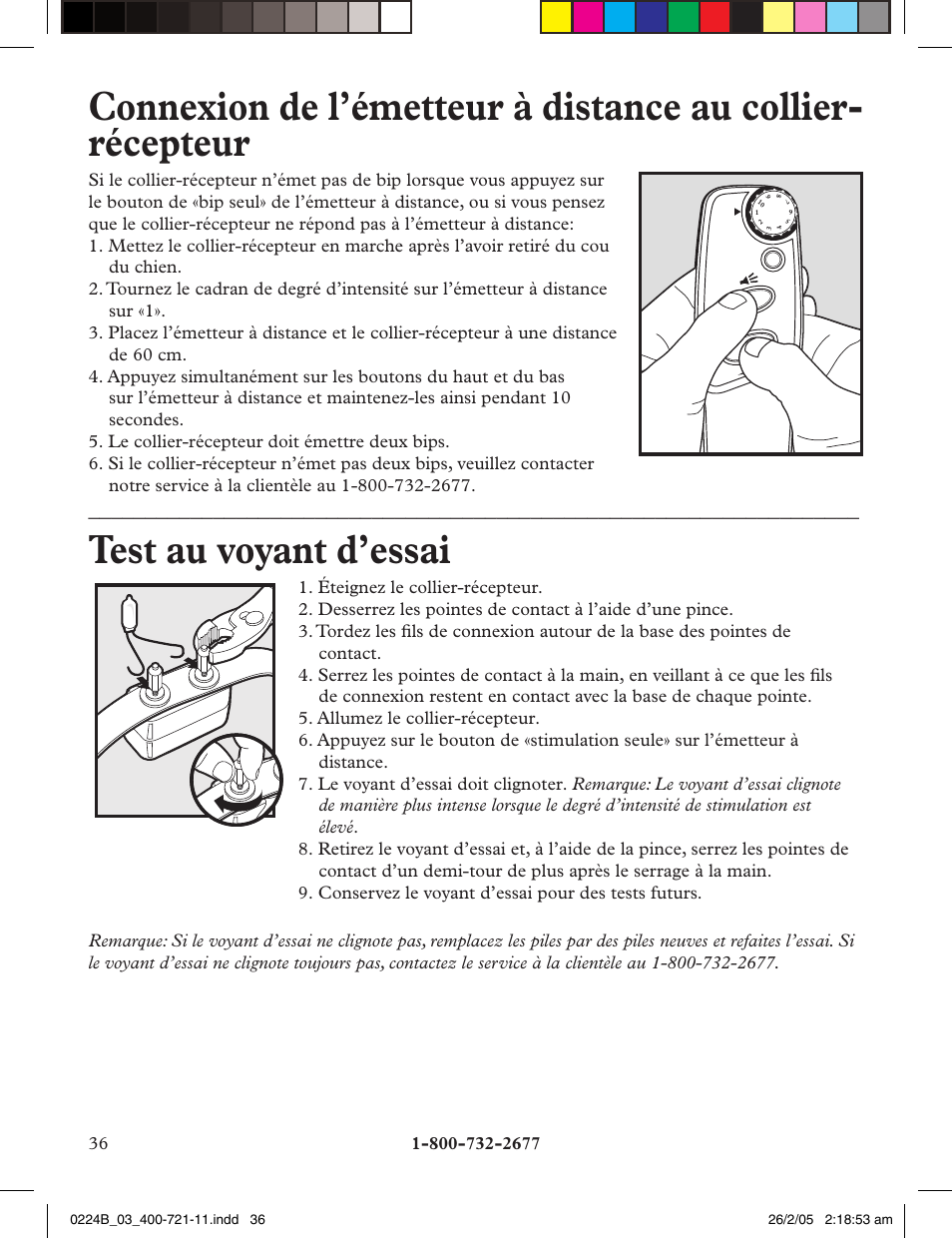 Test au voyant d’essai | Petsafe Deluxe Big Dog Remote Trainer User Manual | Page 36 / 56
