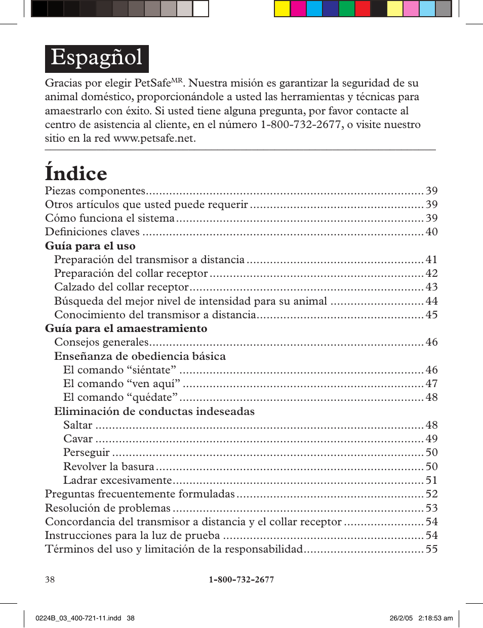 Espagñol, Índice | Petsafe Deluxe Big Dog Remote Trainer User Manual | Page 38 / 56