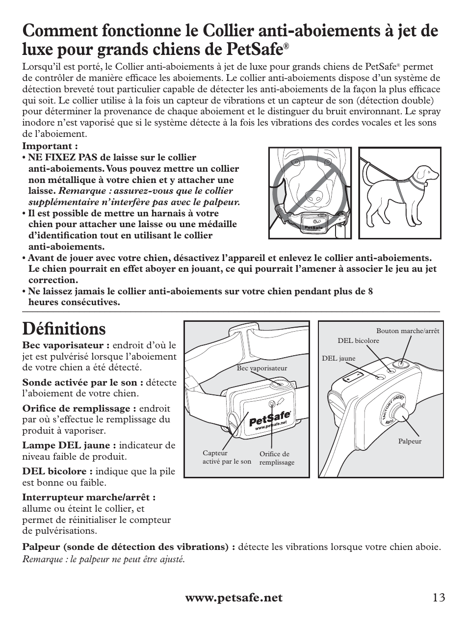 Défi nitions | Petsafe Deluxe Big Dog Spray Bark Control Collar User Manual | Page 13 / 56