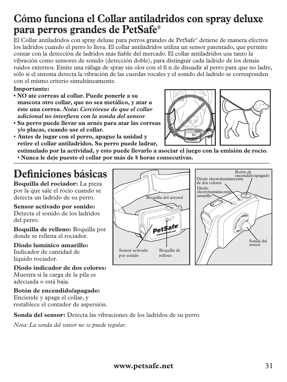 Defi niciones básicas | Petsafe Deluxe Big Dog Spray Bark Control Collar User Manual | Page 31 / 56