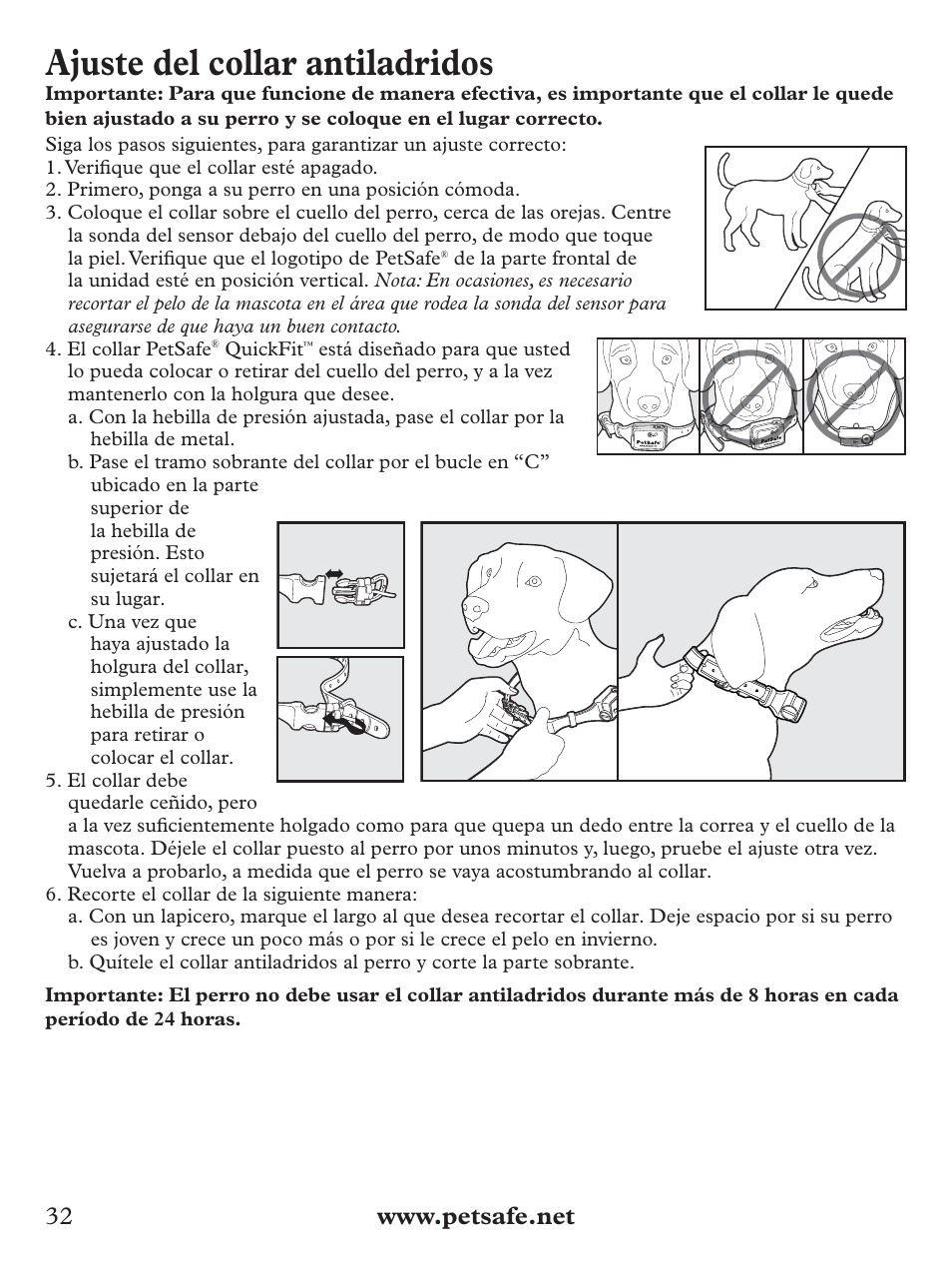 Ajuste del collar antiladridos | Petsafe Deluxe Big Dog Spray Bark Control Collar User Manual | Page 32 / 56