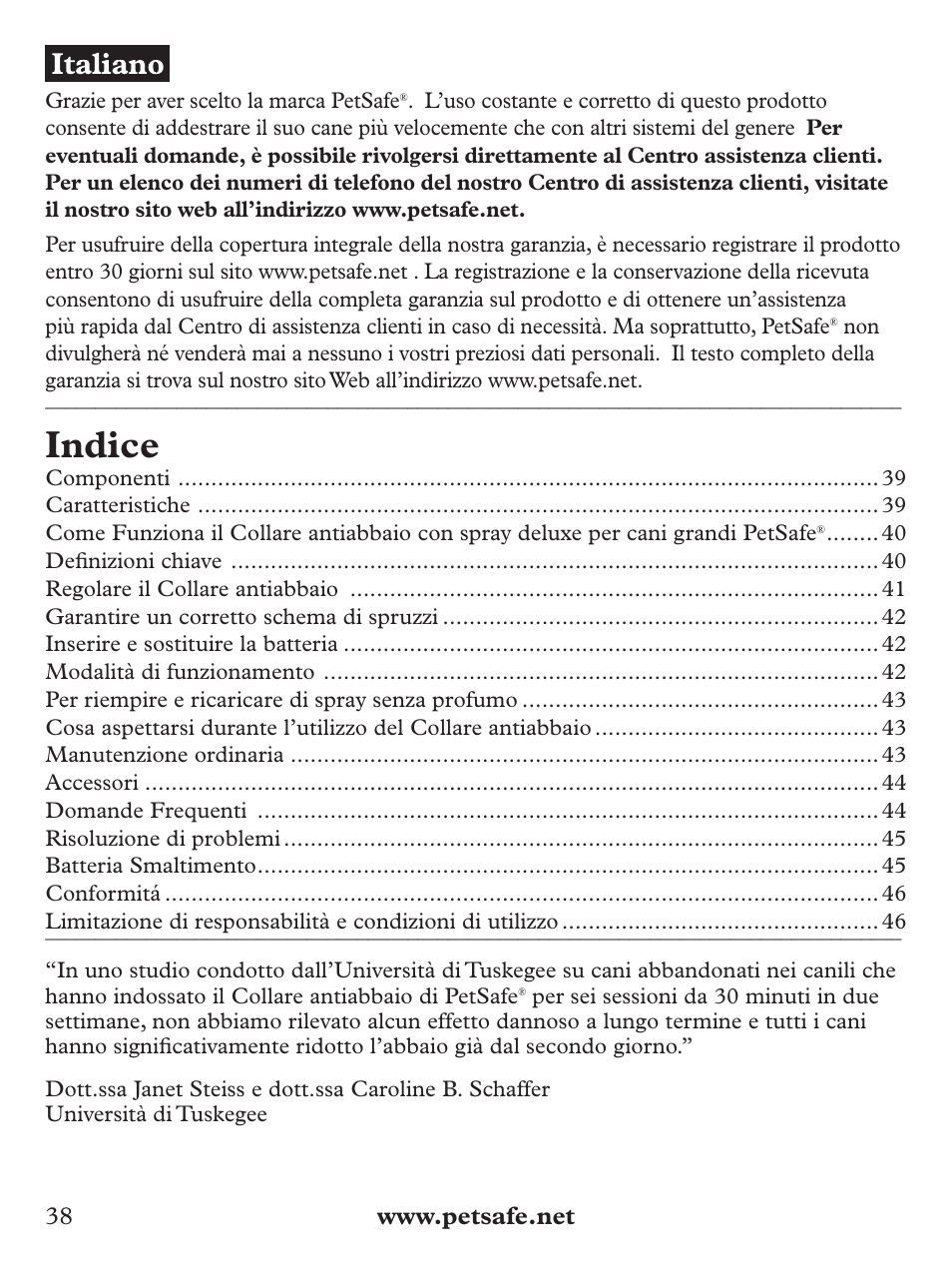 Indice | Petsafe Deluxe Big Dog Spray Bark Control Collar User Manual | Page 38 / 56