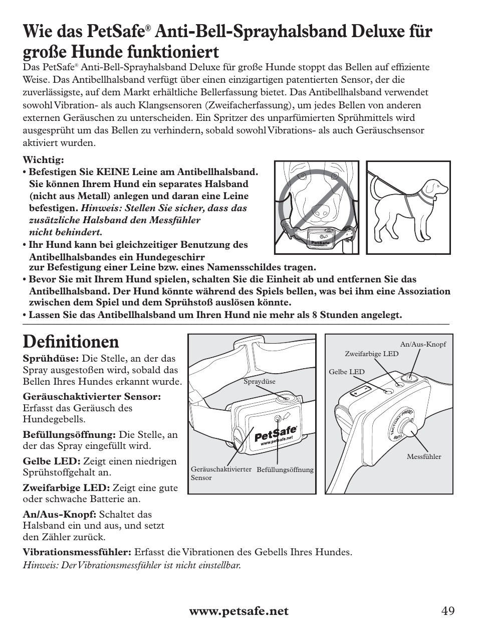 Wie das petsafe, Defi nitionen | Petsafe Deluxe Big Dog Spray Bark Control Collar User Manual | Page 49 / 56