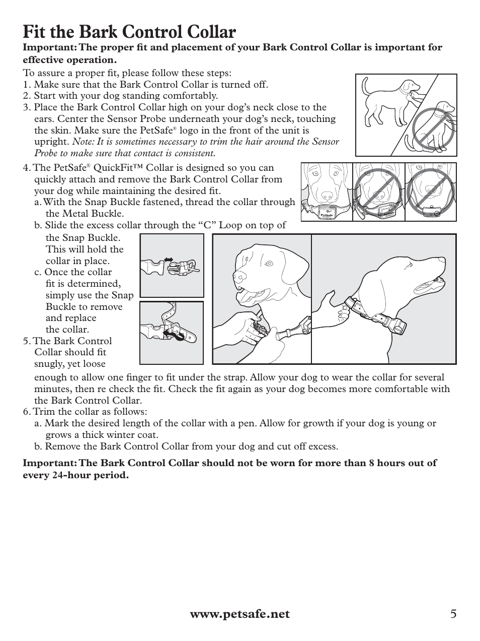 Fit the bark control collar | Petsafe Deluxe Big Dog Spray Bark Control Collar User Manual | Page 5 / 56