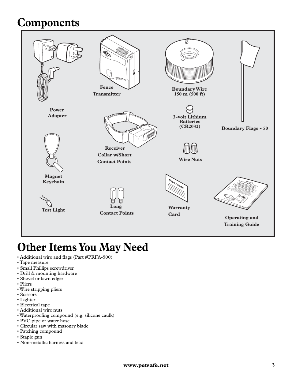 Components, Other items you may need | Petsafe Deluxe In-Ground Cat Fence™ User Manual | Page 3 / 112