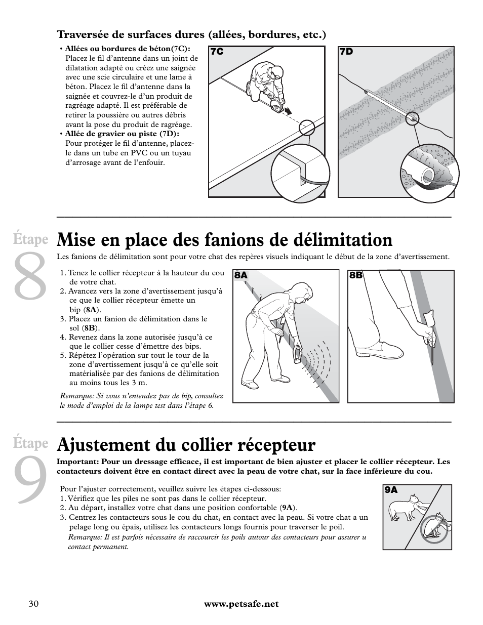 Mise en place des fanions de délimitation, Ajustement du collier récepteur, Étape | Petsafe Deluxe In-Ground Cat Fence™ User Manual | Page 30 / 112