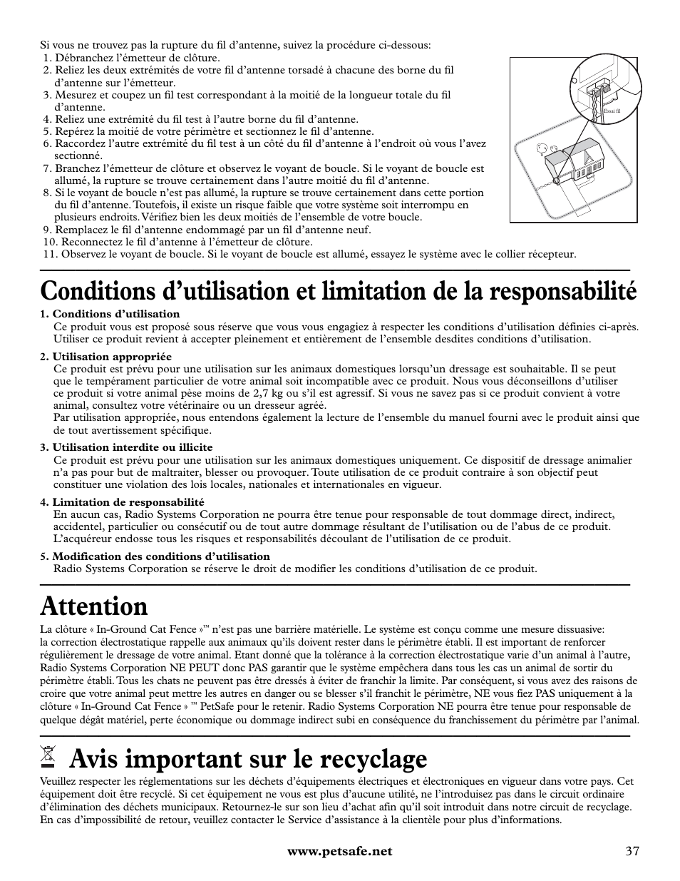 Attention, Avis important sur le recyclage | Petsafe Deluxe In-Ground Cat Fence™ User Manual | Page 37 / 112