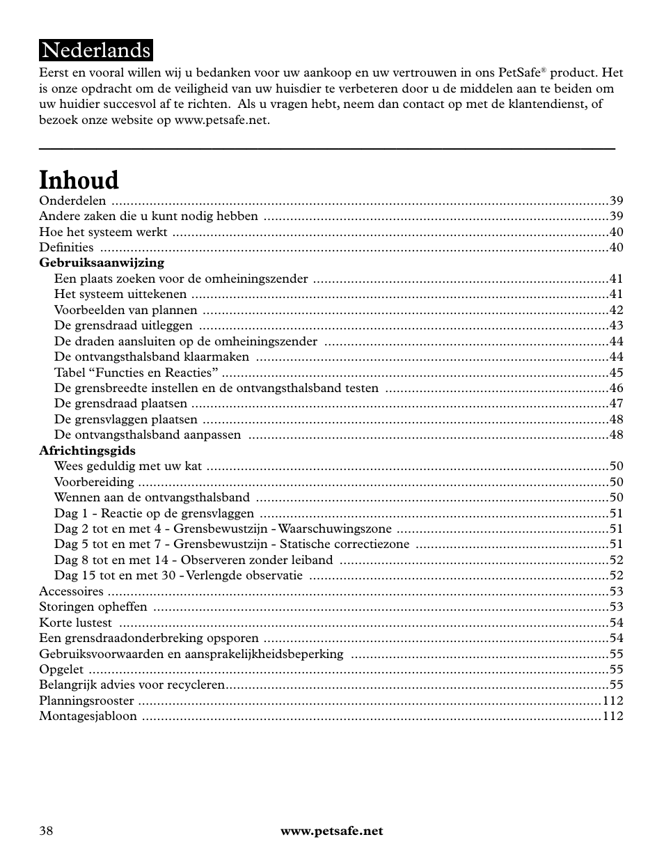 Inhoud, Nederlands | Petsafe Deluxe In-Ground Cat Fence™ User Manual | Page 38 / 112