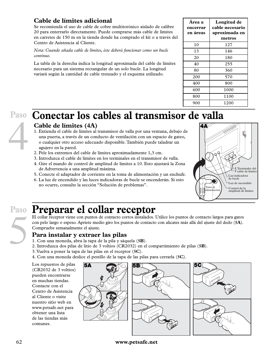 Conectar los cables al transmisor de valla, Preparar el collar receptor, Paso | Petsafe Deluxe In-Ground Cat Fence™ User Manual | Page 62 / 112