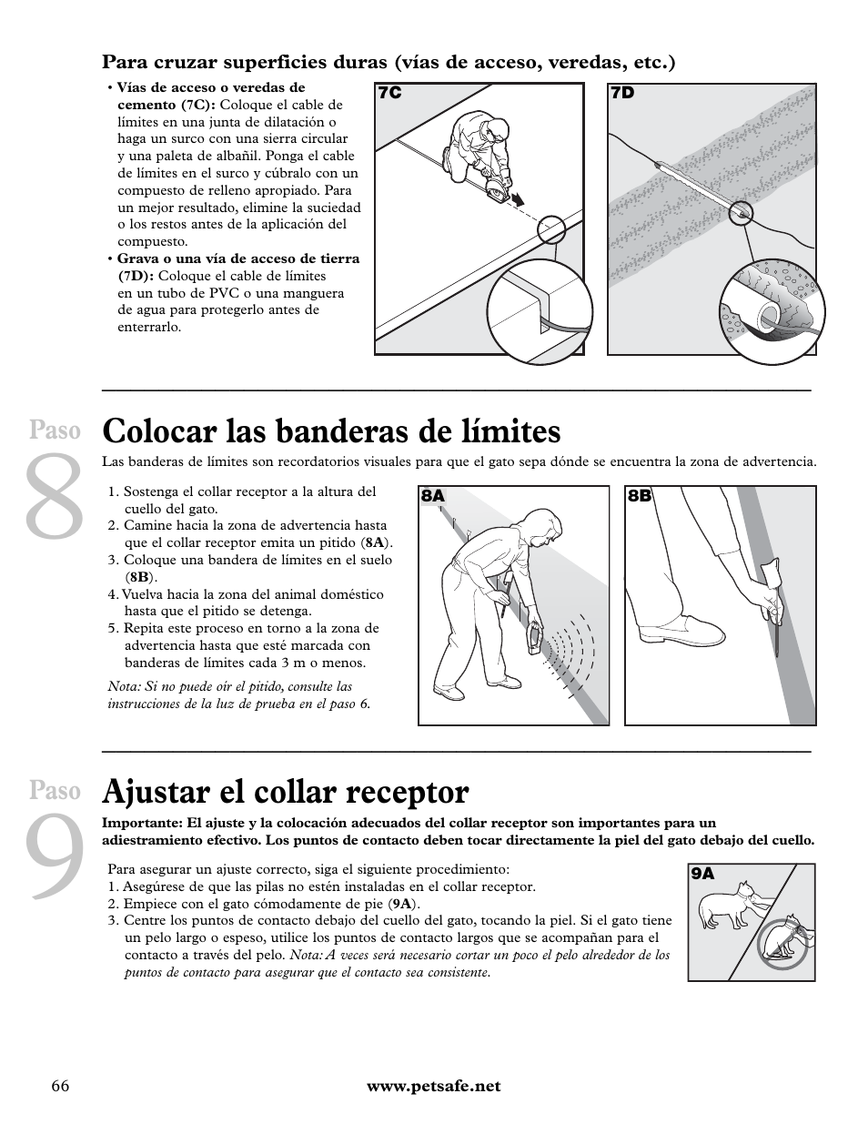 Colocar las banderas de límites, Ajustar el collar receptor, Paso | Petsafe Deluxe In-Ground Cat Fence™ User Manual | Page 66 / 112