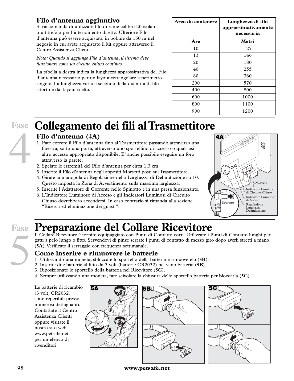 Collegamento dei fili al trasmettitore, Preparazione del collare ricevitore, Fase | Petsafe Deluxe In-Ground Cat Fence™ User Manual | Page 98 / 112