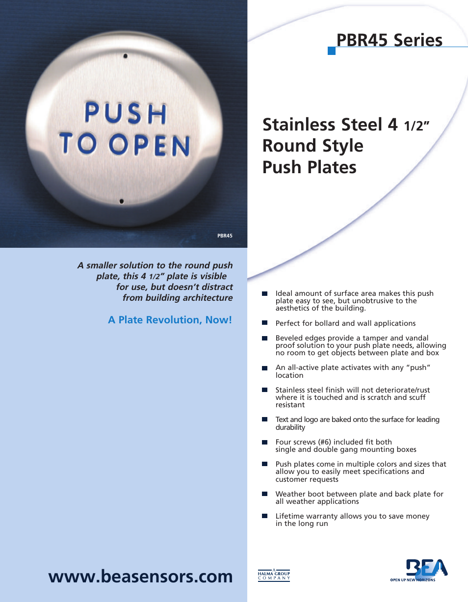 BEA PBR45 Series User Manual | 2 pages