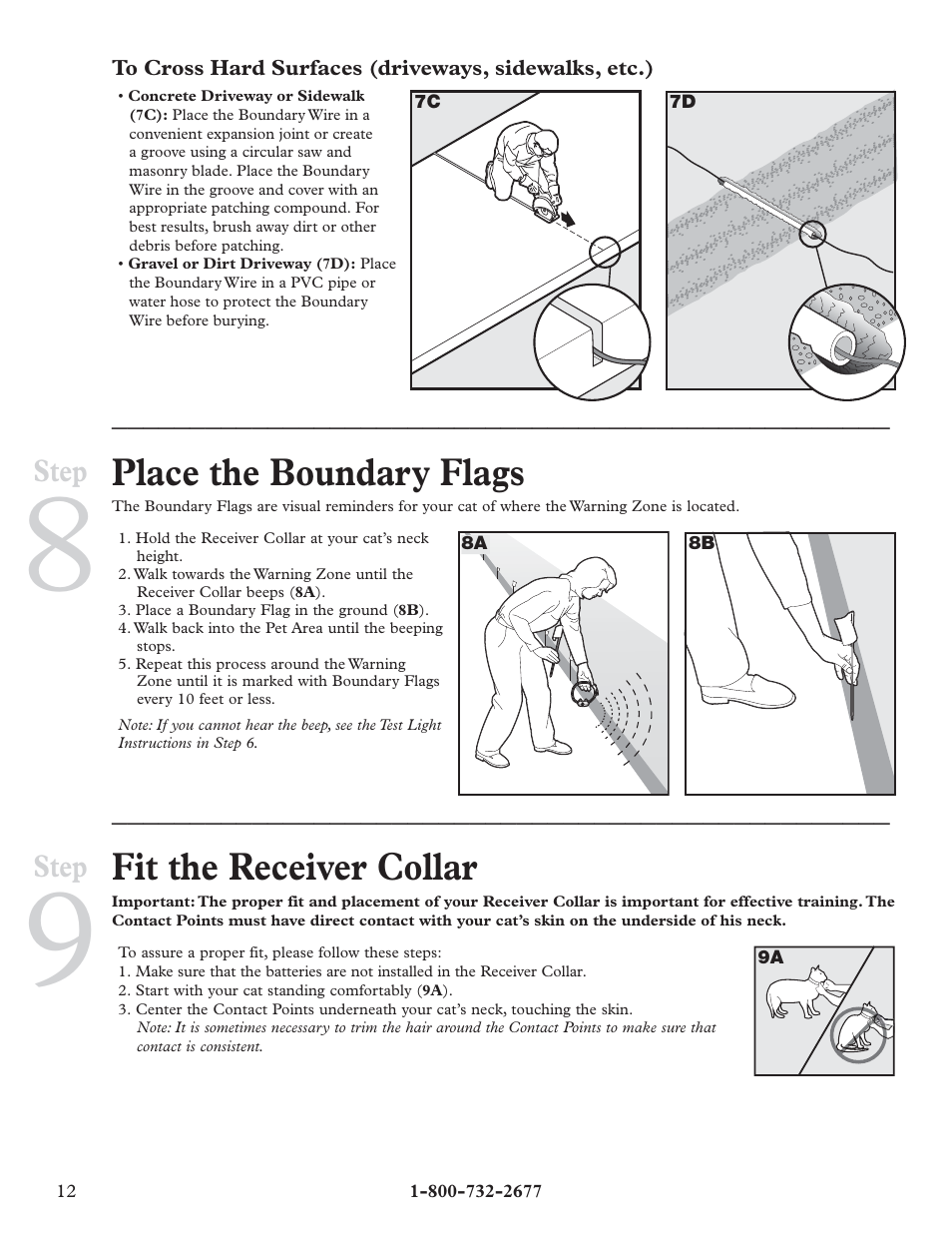 Place the boundary flags, Fit the receiver collar, Step | Petsafe Deluxe In-Ground Cat Fence™ User Manual | Page 12 / 24