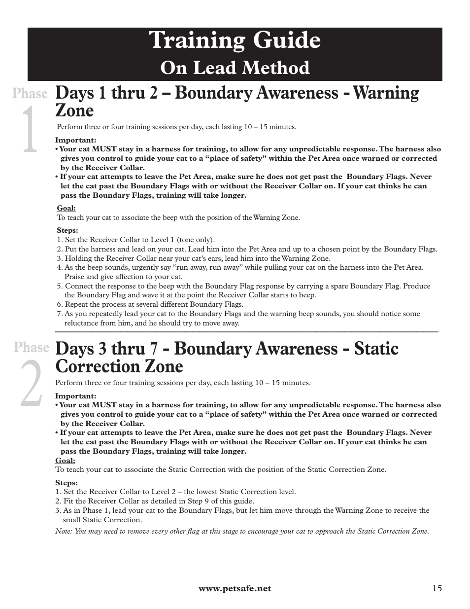 Training guide | Petsafe Deluxe In-Ground Cat Fence™ User Manual | Page 15 / 24