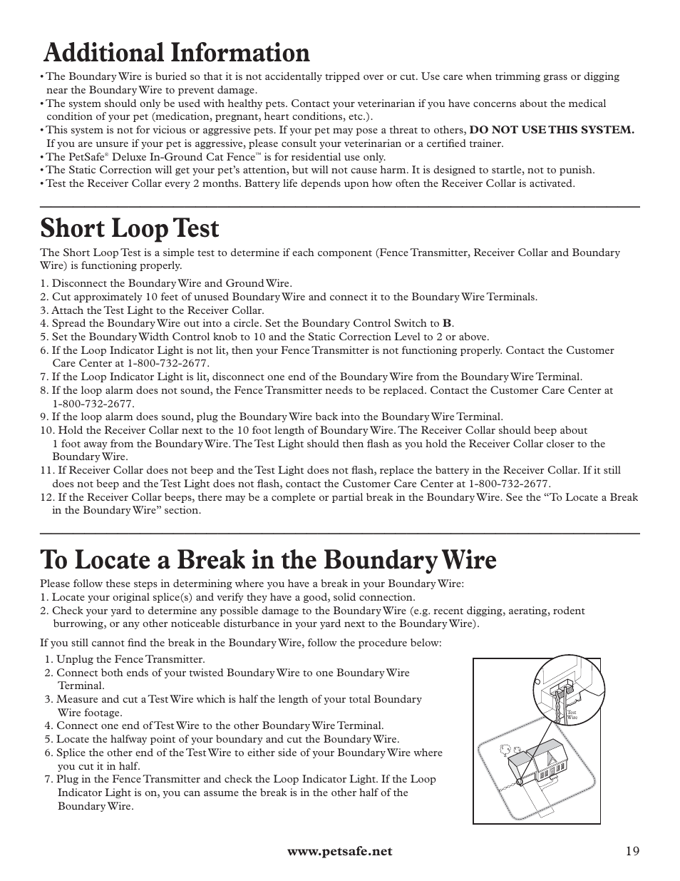 Additional information, Short loop test | Petsafe Deluxe In-Ground Cat Fence™ User Manual | Page 19 / 24