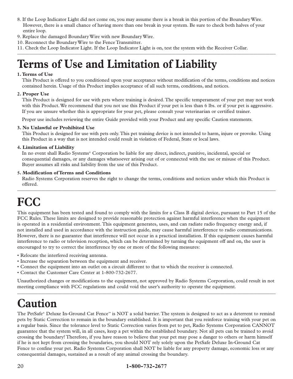 Terms of use and limitation of liability, Caution | Petsafe Deluxe In-Ground Cat Fence™ User Manual | Page 20 / 24