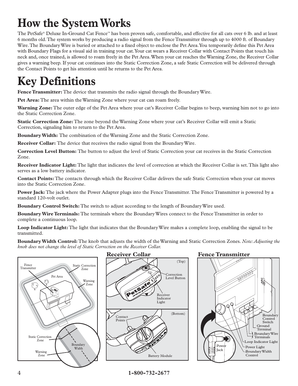 How the system works, Key definitions, Receiver collar | Fence transmitter | Petsafe Deluxe In-Ground Cat Fence™ User Manual | Page 4 / 24