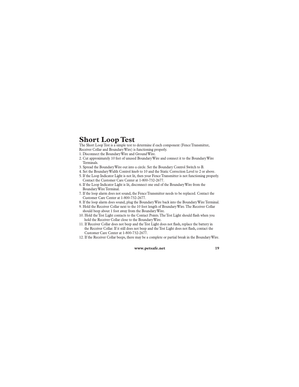 Short loop test | Petsafe Deluxe In-Ground Cat Fence™ Extra Receiver Collar User Manual | Page 19 / 24