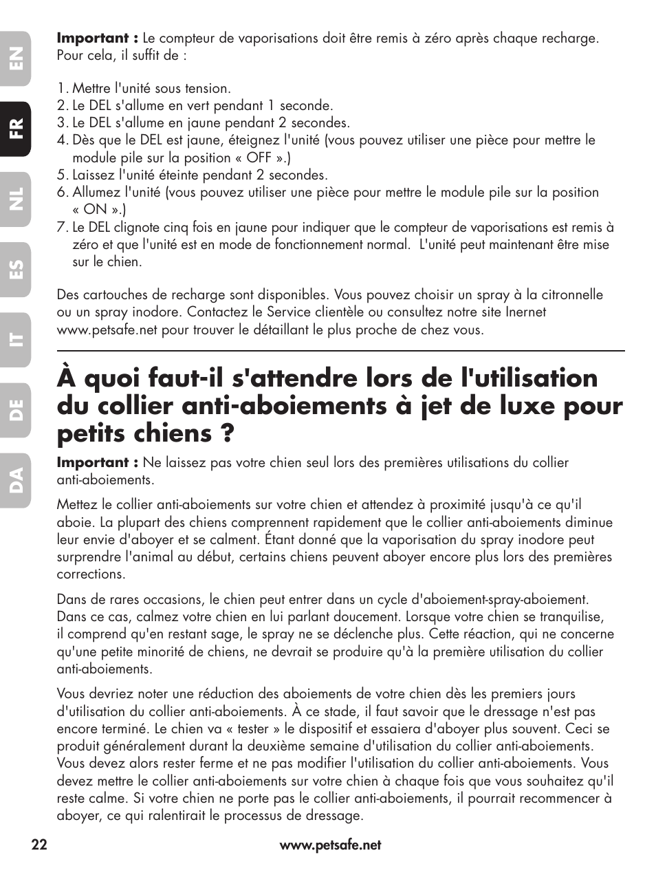 Petsafe Deluxe Little Dog Spray Bark Control User Manual | Page 22 / 96