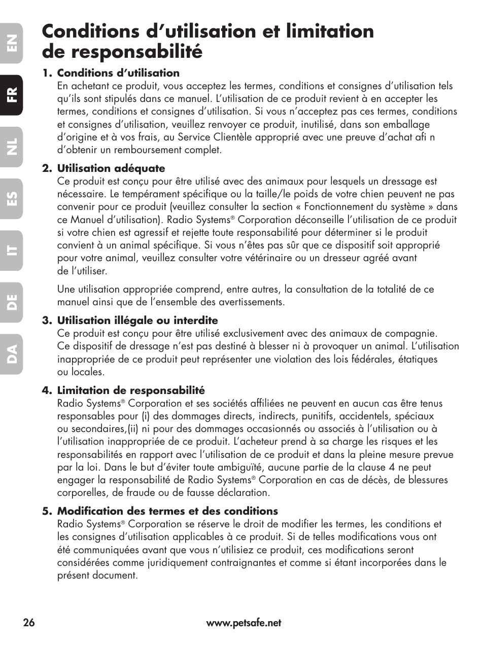En fr es nl it da de | Petsafe Deluxe Little Dog Spray Bark Control User Manual | Page 26 / 96