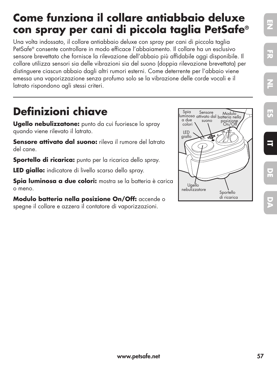 Definizioni chiave, En fr fr es es nl nl it it da da de de | Petsafe Deluxe Little Dog Spray Bark Control User Manual | Page 57 / 96
