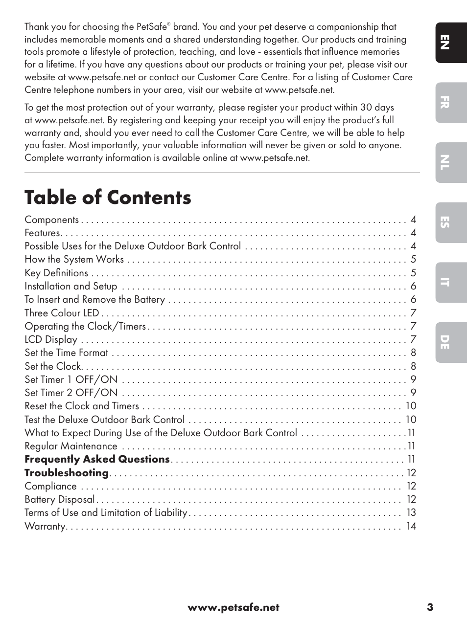 Petsafe Deluxe Outdoor Bark Control User Manual | Page 3 / 80