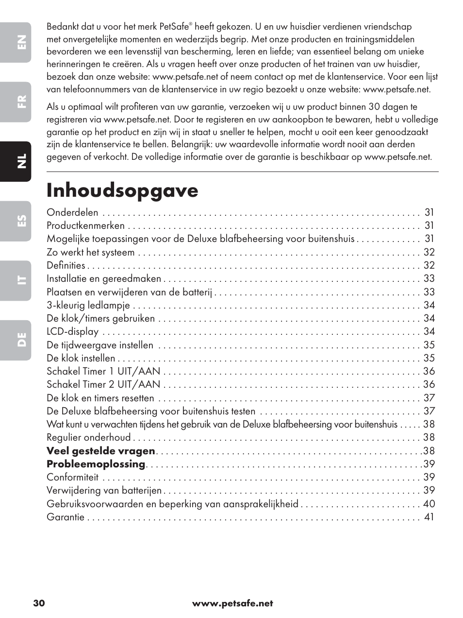 Inhoudsopgave | Petsafe Deluxe Outdoor Bark Control User Manual | Page 30 / 80