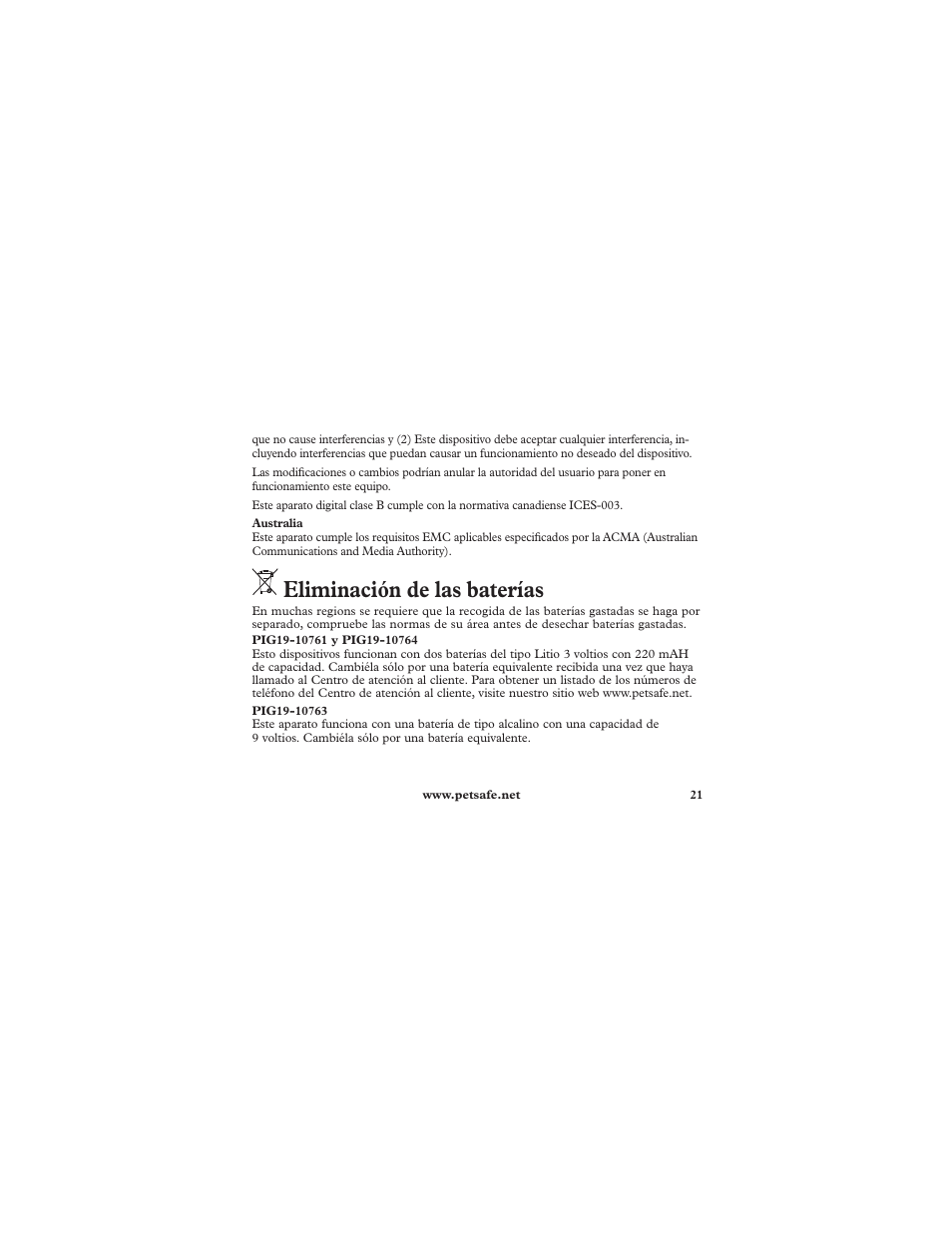 Eliminación de las baterías | Petsafe Deluxe Ultralight™ Add-A-Dog® Extra Receiver Collar User Manual | Page 21 / 40