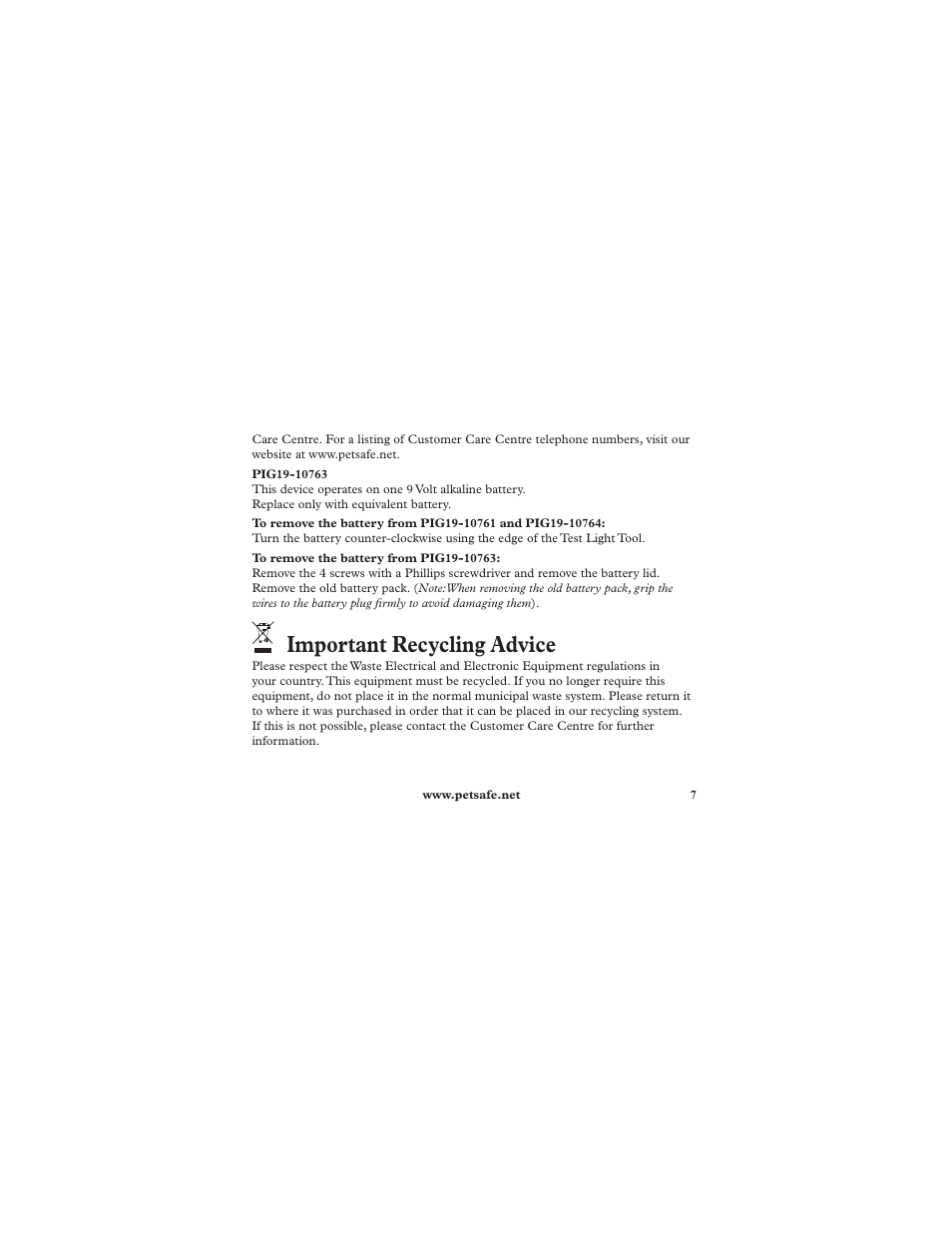 Important recycling advice | Petsafe Deluxe Ultralight™ Add-A-Dog® Extra Receiver Collar User Manual | Page 7 / 40