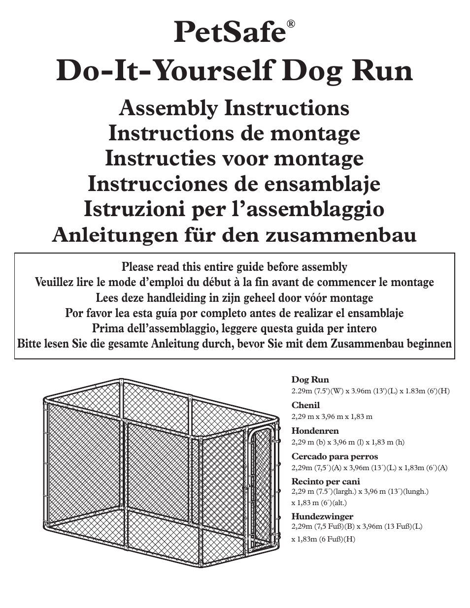 Petsafe DIY Dog Kennel - 2.29 m (W) x 3.96 m (D) x 1.83 m (H) User Manual | 52 pages