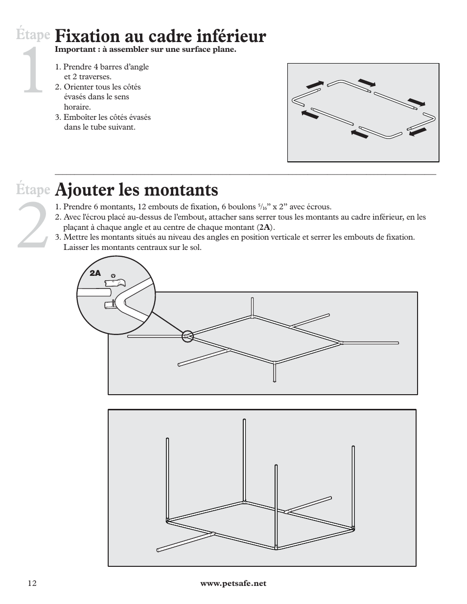 Fixation au cadre inférieur, Ajouter les montants | Petsafe DIY Dog Kennel - 2.29 m (W) x 3.96 m (D) x 1.83 m (H) User Manual | Page 12 / 52